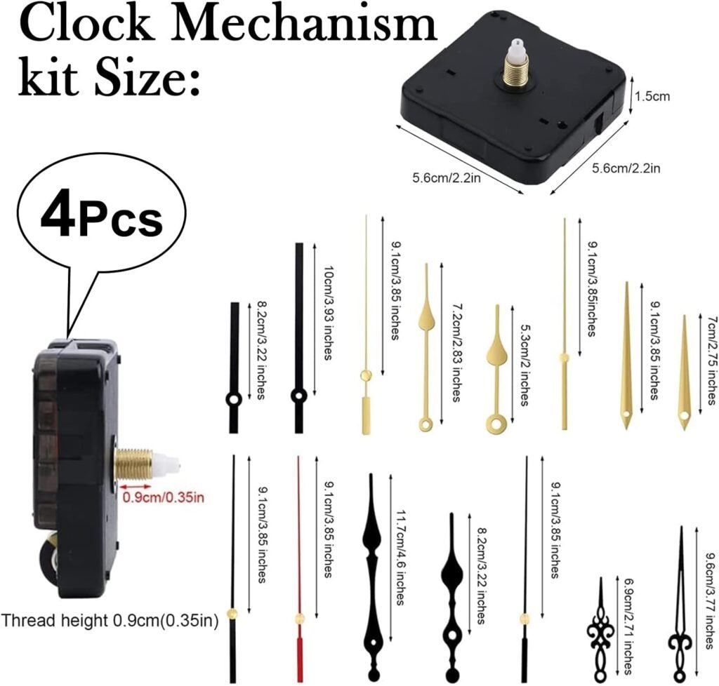 2Pcs Quartz Clock Mechanism Kit, Wall Clock Mechanisms Mattery Powered Replacement, Clock Movement Parts Motor Replacement DIY Repair Parts with 5 Set Hands (No Battery)