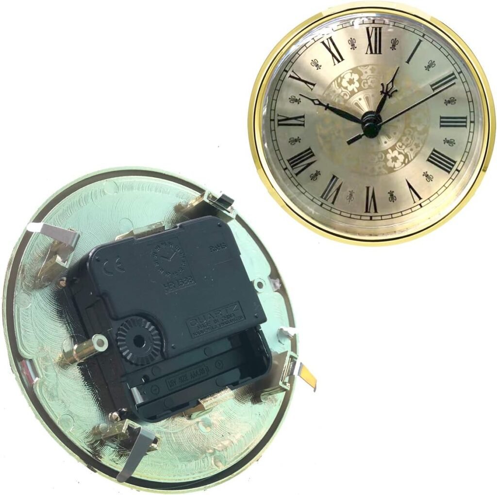 Mini Clock Insert 4.3 Inch(110 mm) Round Quartz Clock Fit-up Movement Miniature Clock Gold Dial Gold Tone Bezel Roman Numerals, Fit 3.7 Inch (94 mm) Diameter Hole