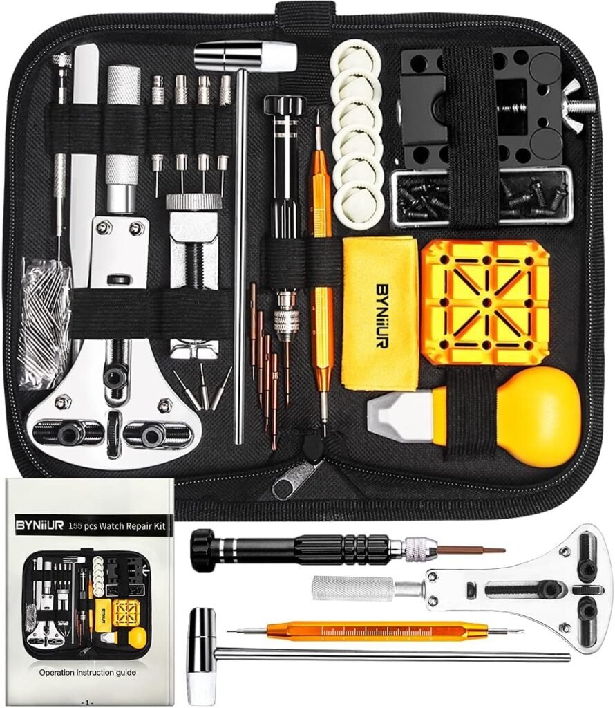 BYNIIUR Watch Repair Kit, Watch Case Opener Spring Bar Tools, Watch Battery Replacement Tool Kit, Watch Band Link Pin Tool Set with Carrying Case and Instruction Manual