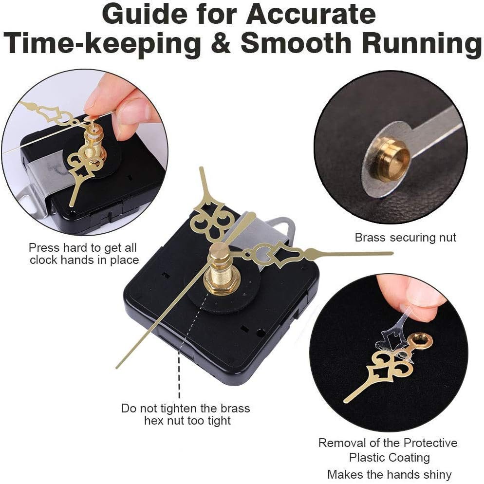 2 Pack Clock Movement Mechanism with 4 Pairs of Short Hands Battery Silent Sweep Operated Quartz Clock Motor Kit DIY Repair Parts Replacement, 3/4 Inch Total Shaft Length