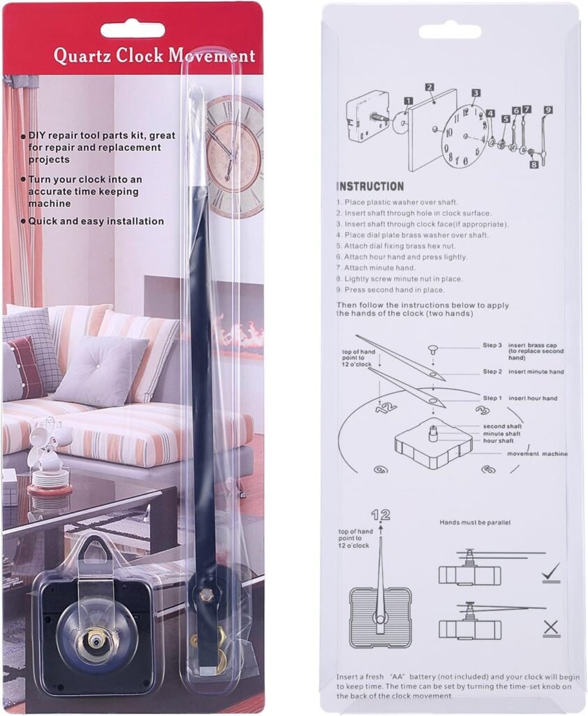 Long Shaft High Torque Clock Movement Mechanism with Long Straight Hands 250 mm/ 9.8 Inches (Black)