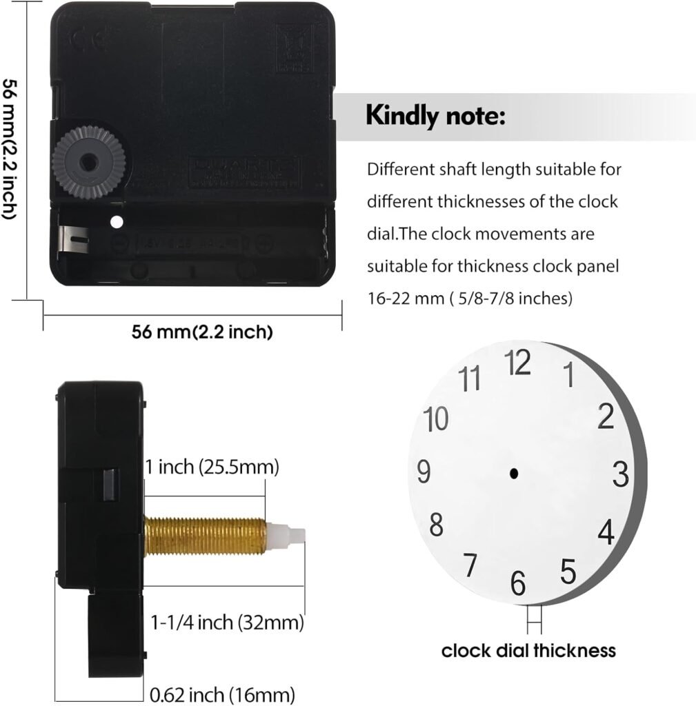 Quartz 32mm (1-1/4 inch) Long Shaft Clock Movement Mechanisms Motor Part Silent with Clock Hands - Perfect for Thick Panels! Upgrade Your DIY Clock Repair Kit Project (32mm Shaft, C+D hands)